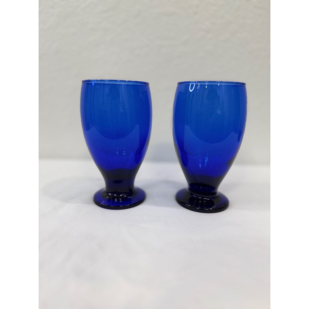 Cobalt Blue‎ Footed Glasses Set Of 2 Vintage Drinking Goblets Barware